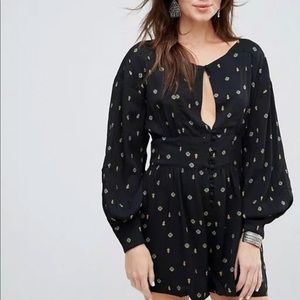 Free People Black Romper Long Sleeve keyhole front